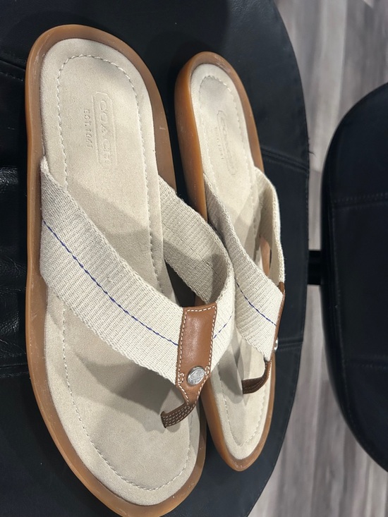 Coach Beige Canvas and Brown Leather Thong Sandals main image 10